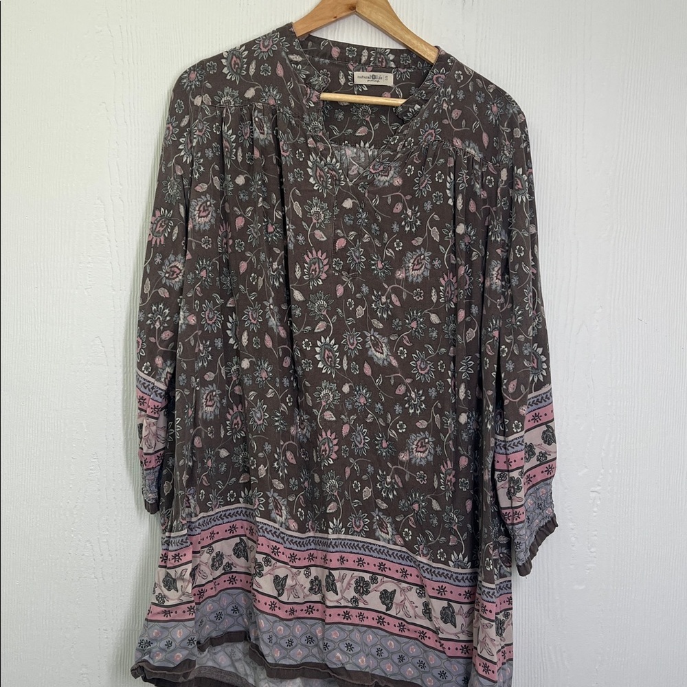 Natural Life - Colorful Burnt Out Floral V Neck Long Sleeve Bohemian Blouse Sm - Picture 9 of 13
